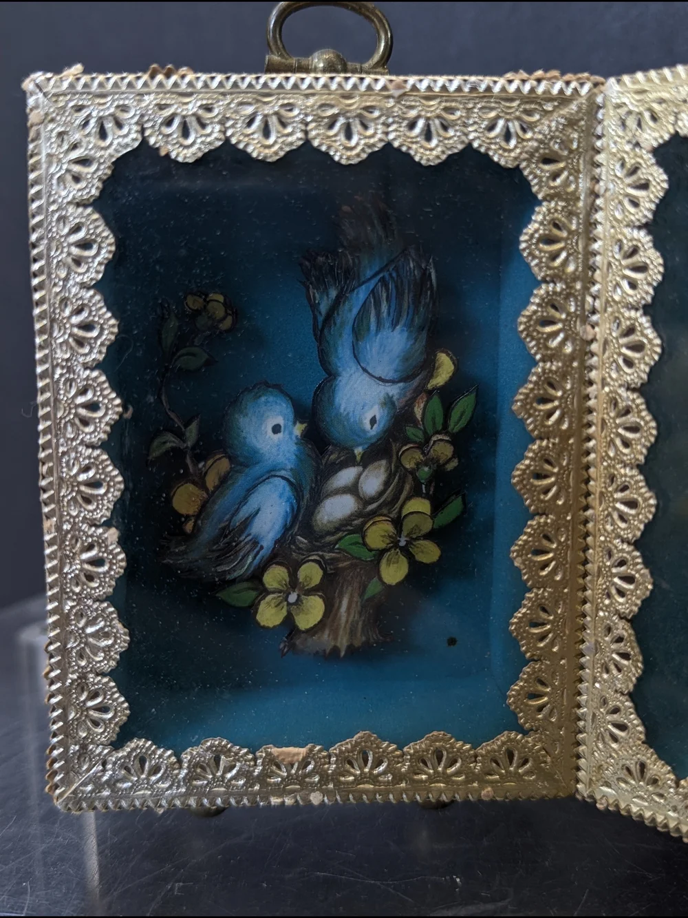 Vintage-Style Gold Framed Blue Double Panel Decorative Accent